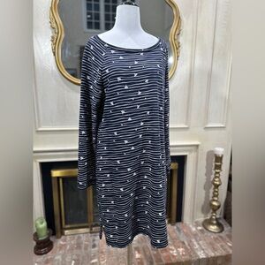 T by Talbots Navy White Striped Dress XL Long Sleeve Cotton Nautical Casual